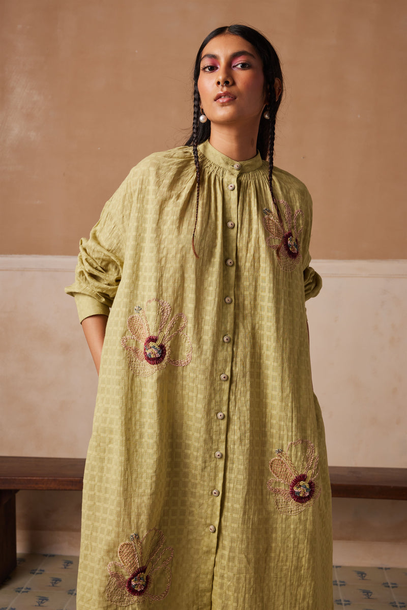 New Season Summer Fall 23-Dress Kaftan Shirt Cotton Lime green-SS24-KSD-LG-Fashion Edit Cord Studio - Shop Cult Modern