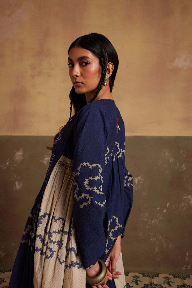 New Season Summer Fall 23-Dress Frida Cotton Indigo Ivory Spiral-SS24-FD-IIS-Fashion Edit Cord Studio - Shop Cult Modern