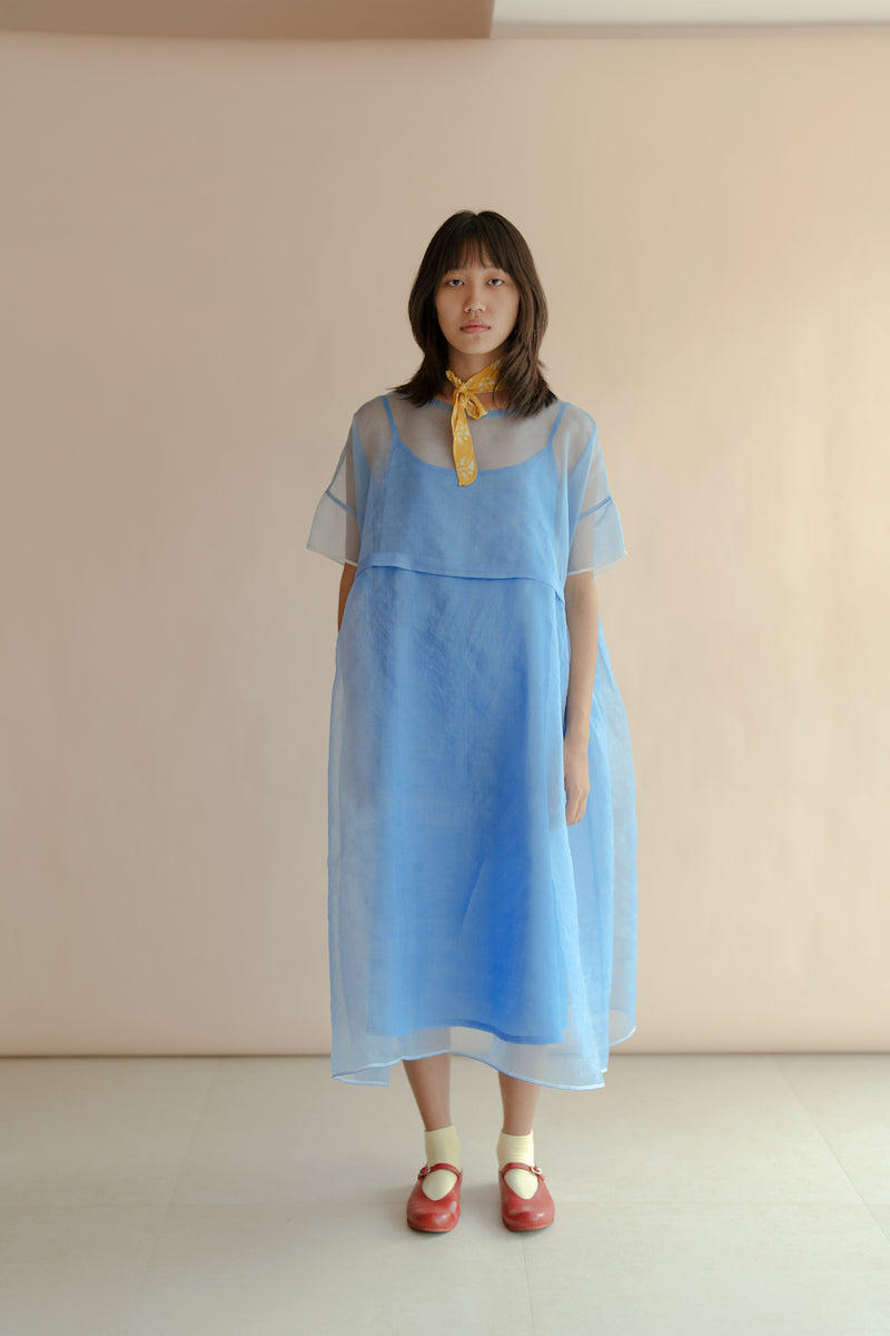 New All Season Dress Silk Organza Clover Blue-R.B.-Fashion Edit Runaway Bicycle - Shop Cult Modern