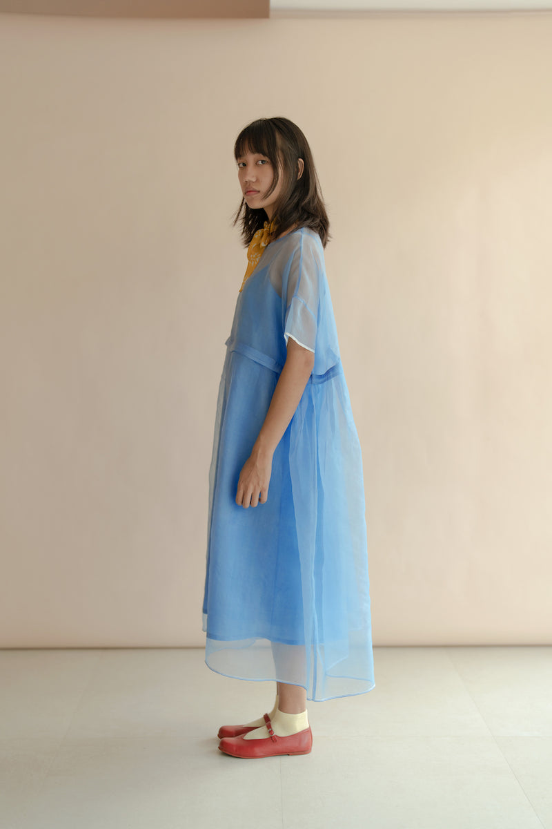 New All Season Dress Silk Organza Clover Blue-R.B.-Fashion Edit Runaway Bicycle - Shop Cult Modern