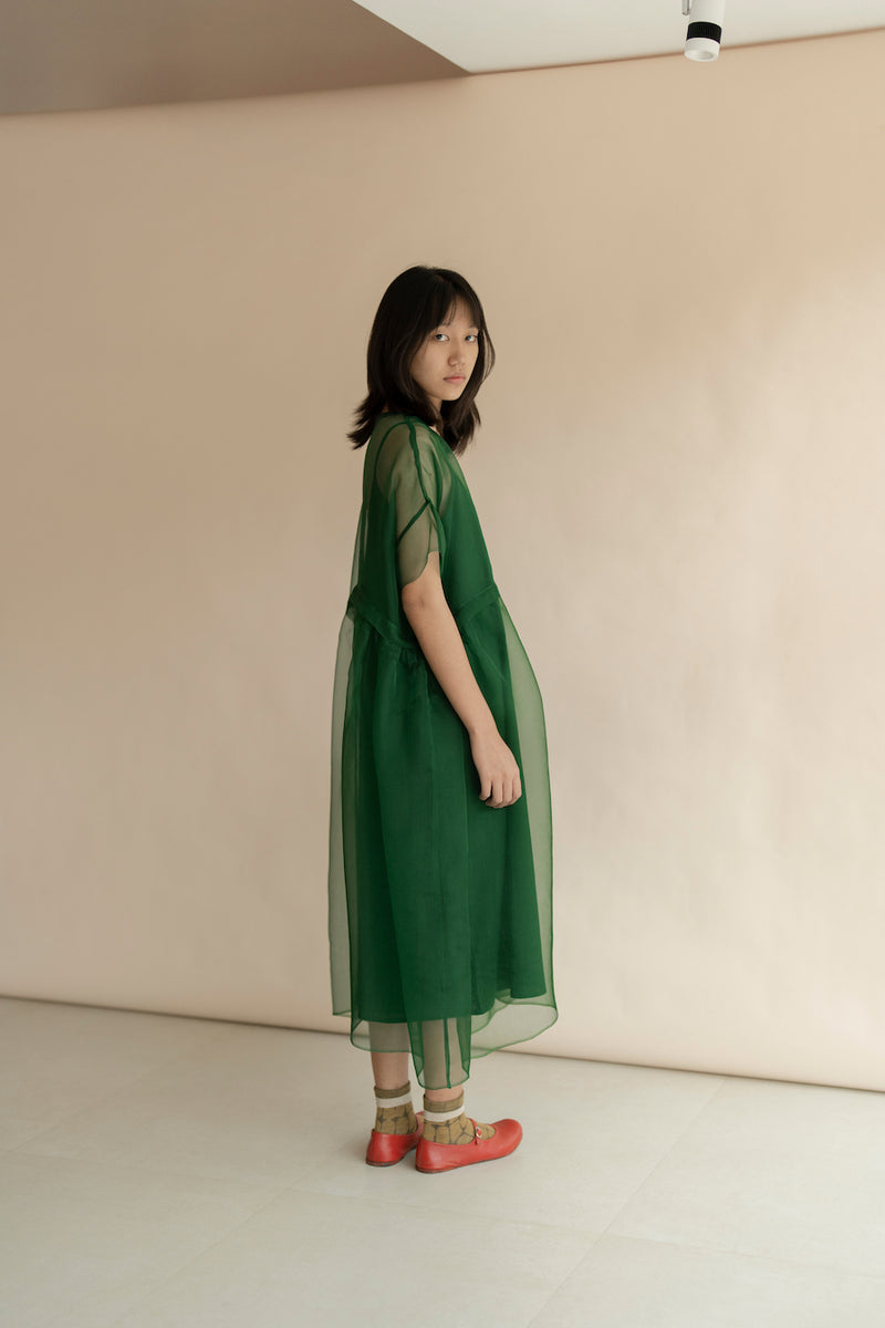 New All Season Dress Silk Organza Clover Green-R.B.-Fashion Edit Runaway Bicycle - Shop Cult Modern