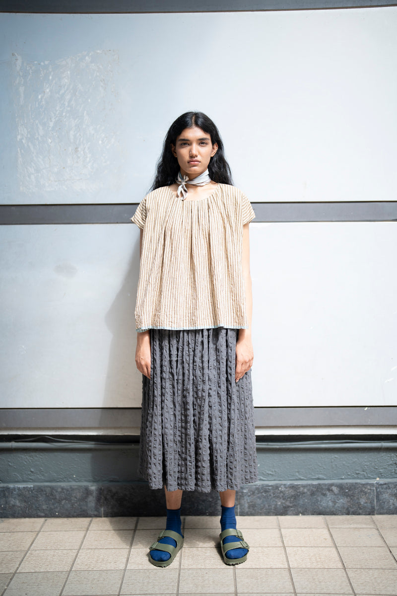 New All Season Top Handloom Cotton Silk Rosa Beige Stripe-R.B.-Fashion Edit Runaway Bicycle - Shop Cult Modern