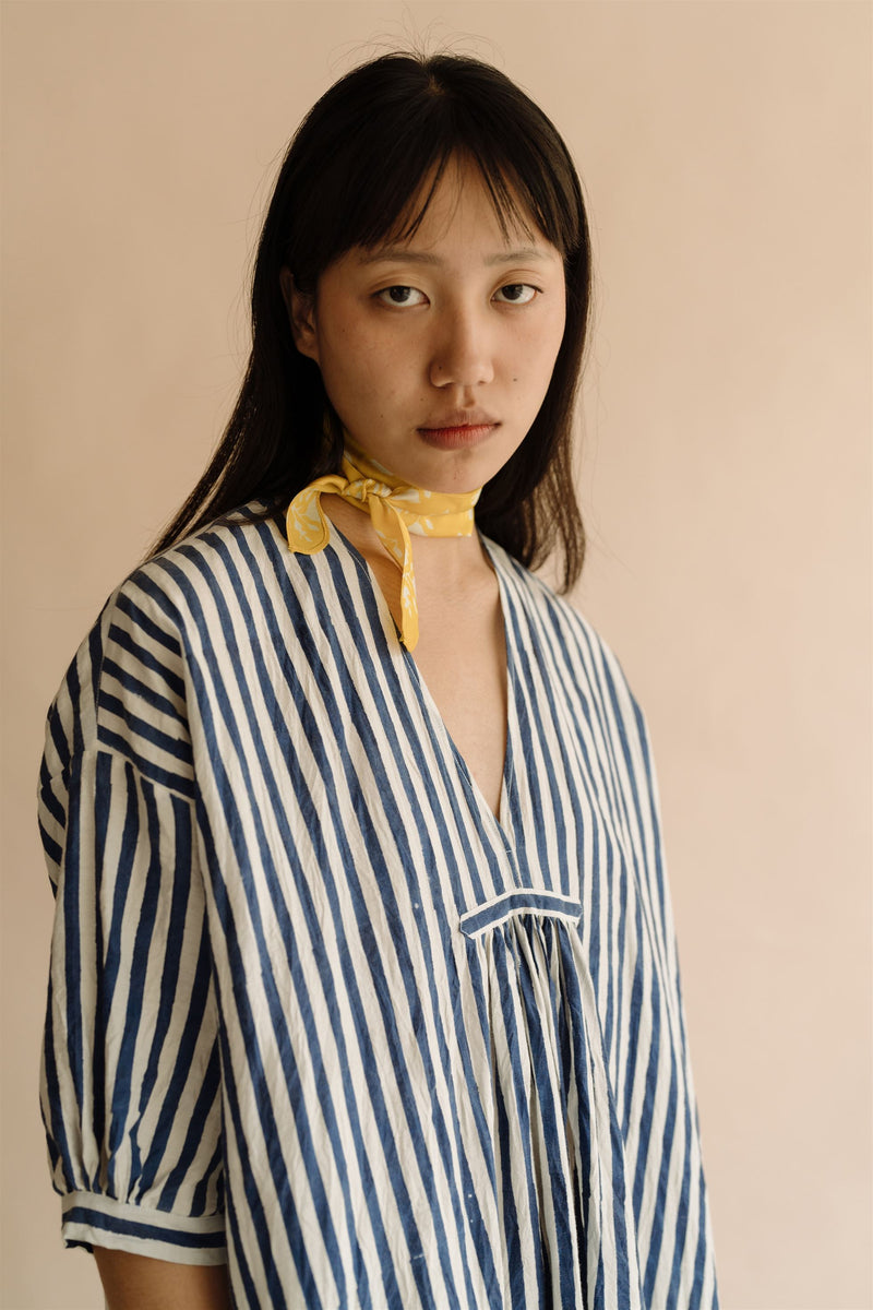 New All Season Dress Handloom Cotton Silk Irene Indigo Stripes-R.B.-Fashion Edit Runaway Bicycle - Shop Cult Modern