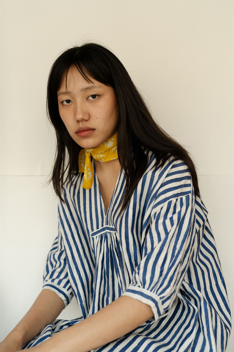 New All Season Dress Handloom Cotton Silk Irene Indigo Stripes-R.B.-Fashion Edit Runaway Bicycle - Shop Cult Modern