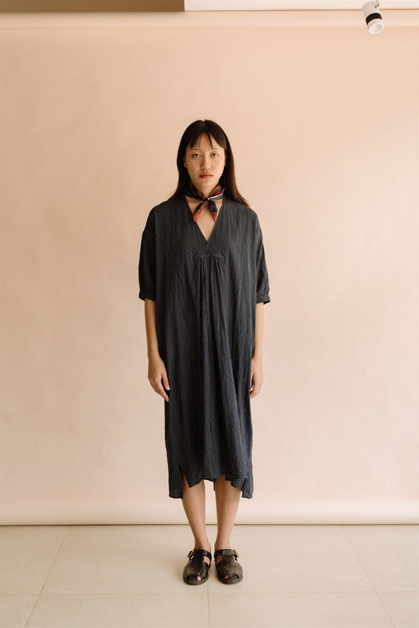 New All Season Dress Handloom Cotton Irene Deep Indigo Stripes-R.B.-Fashion Edit Runaway Bicycle - Shop Cult Modern