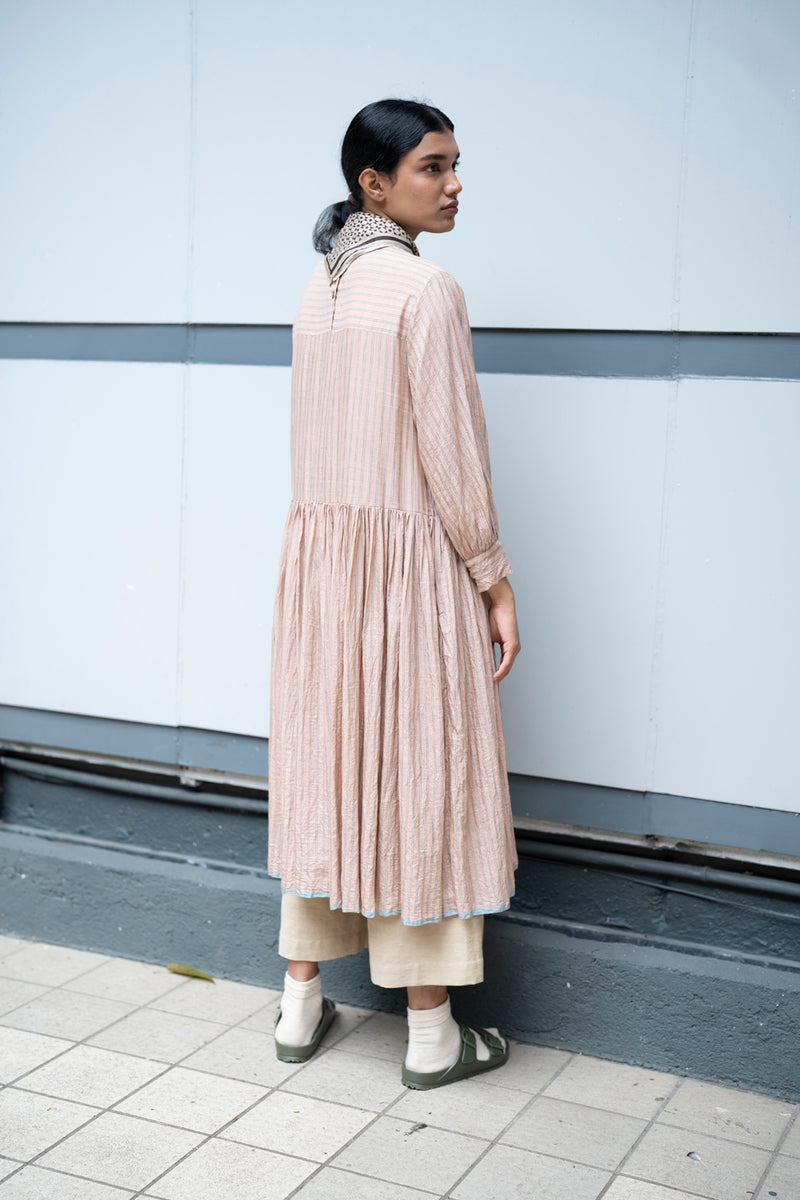 New All Season Dress Handloom Cotton Silk Yini Oyster Pink Stripe-R.B.-Fashion Edit Runaway Bicycle - Shop Cult Modern