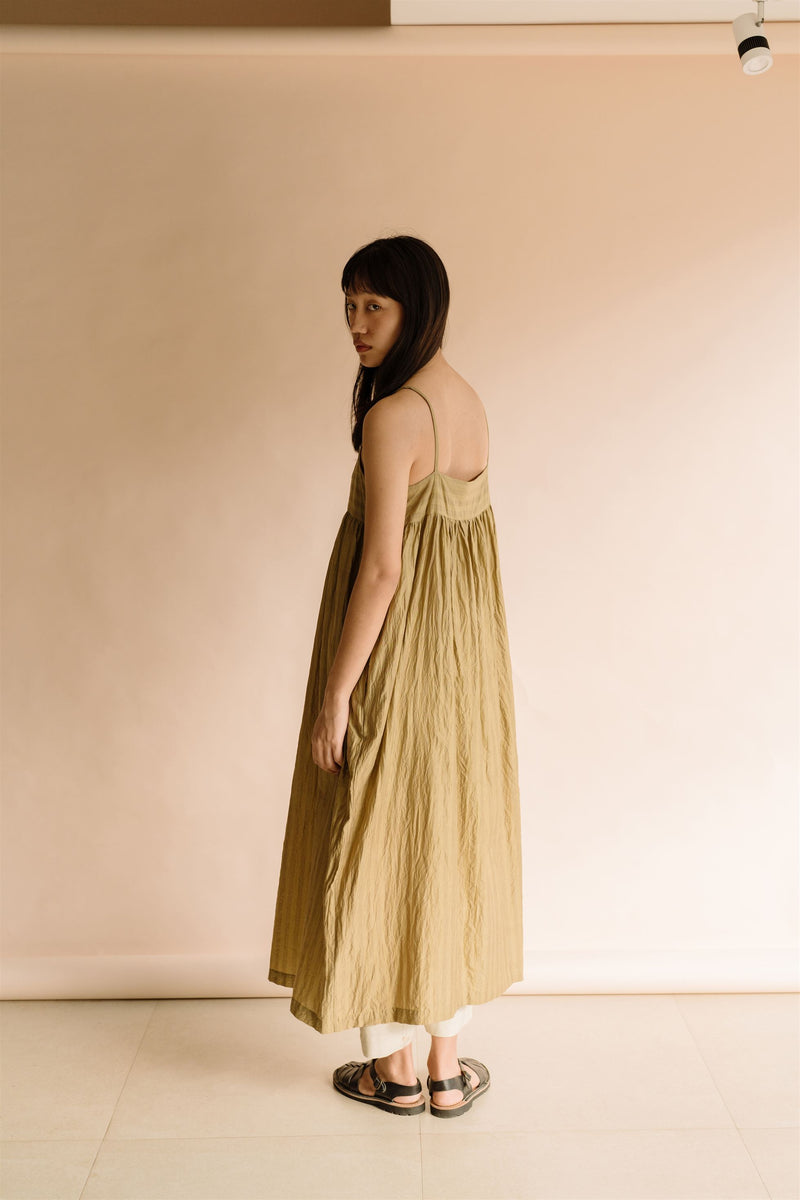 New All Season Dress Handloom Cotton Silk Maci Dull Chartreuse Stripes-R.B.-Fashion Edit Runaway Bicycle - Shop Cult Modern