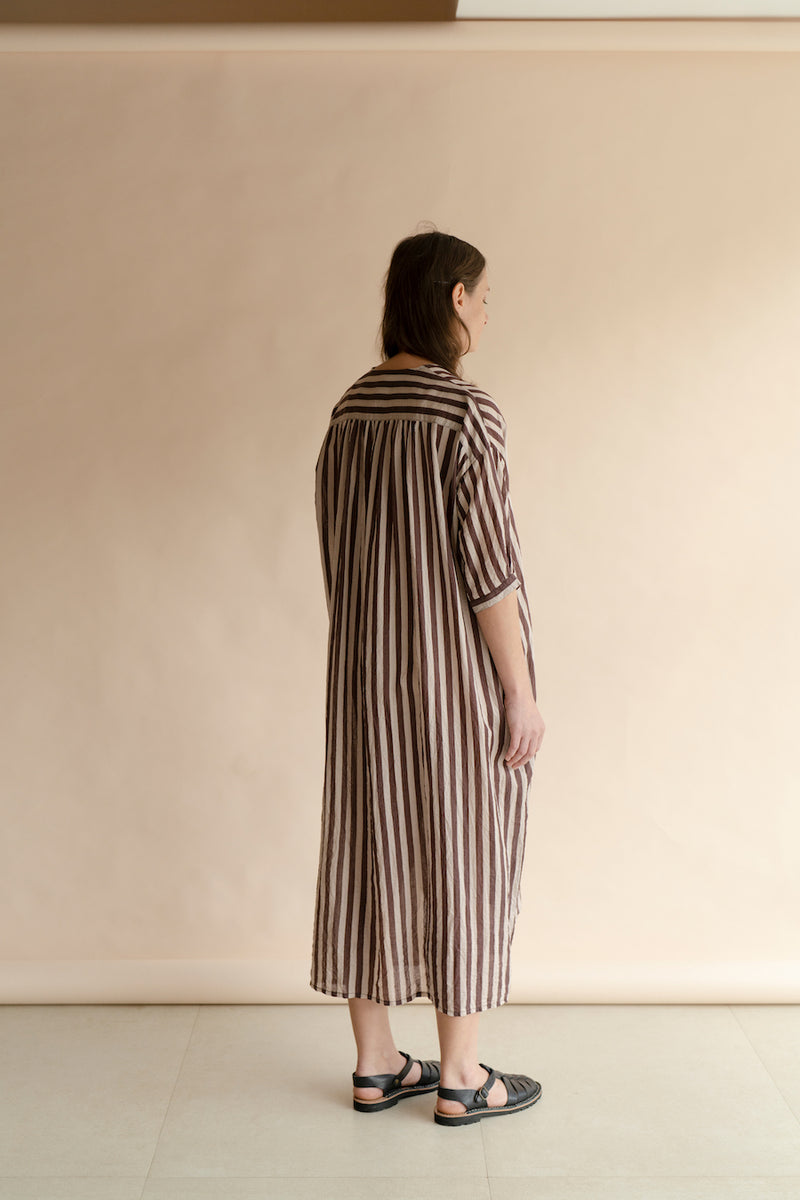 New All Season Dress Cotton Silk Irene Brown Stripes-R.B.-Fashion Edit Runaway Bicycle - Shop Cult Modern