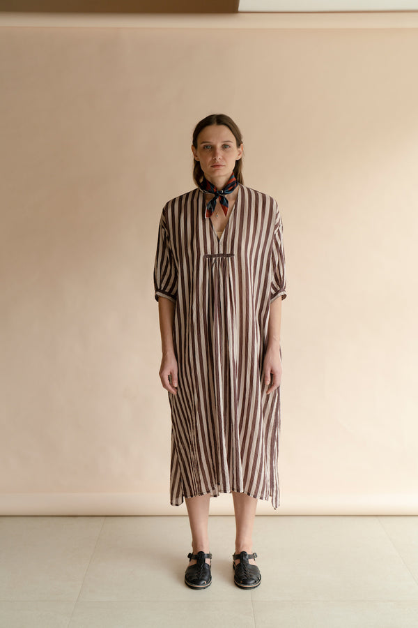 New All Season Dress Cotton Silk Irene Brown Stripes-R.B.-Fashion Edit Runaway Bicycle - Shop Cult Modern