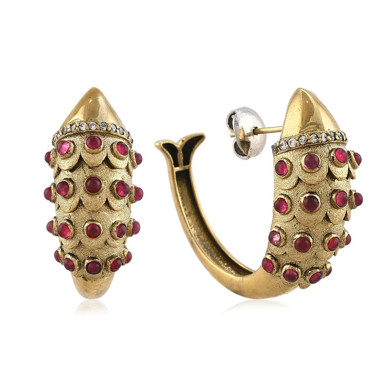 Demi Fine Jewelry-14k Gold Plated-Earring-Fish Hoops(Pink)Brass-E26/22-Fashion Edit Unbent - Shop Cult Modern