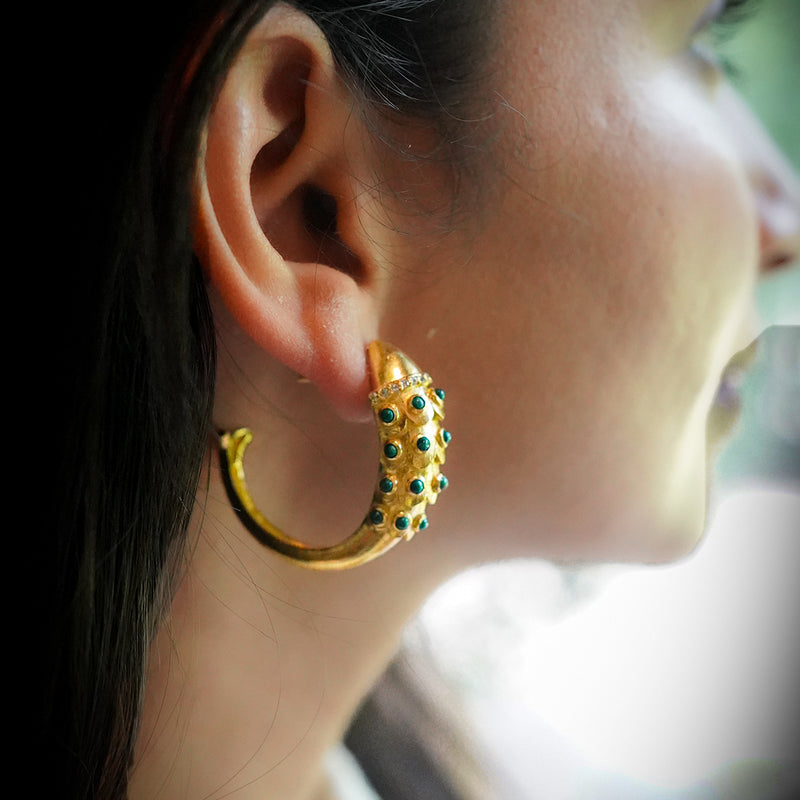 Demi Fine Jewelry-14k Gold Plated-Earring-Fish Hoops(Green)Brass-E28/22-Fashion Edit Unbent - Shop Cult Modern