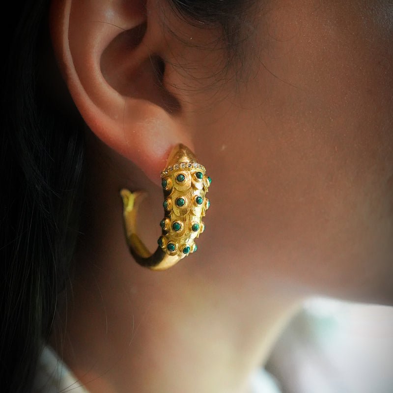 Demi Fine Jewelry-14k Gold Plated-Earring-Fish Hoops(Green)Brass-E28/22-Fashion Edit Unbent - Shop Cult Modern