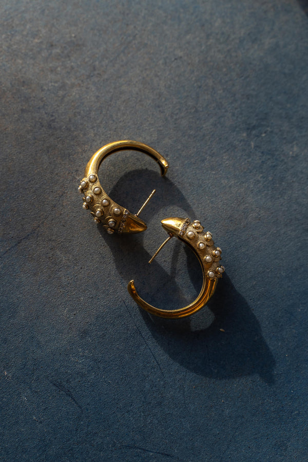 Demi Fine Jewelry-14k Gold Plated-Earring-Fish Hoops(Pearl)Brass-E29/22-Fashion Edit Unbent - Shop Cult Modern
