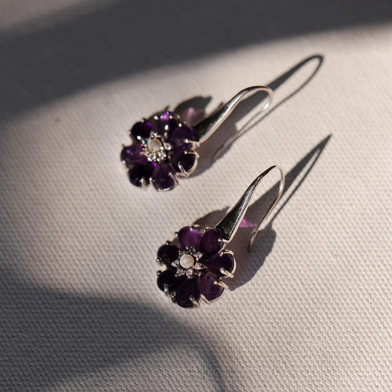 Demi Fine Jewelry-White Gold Plated-Earring-Amethyst Flower Silver-E33/22-Fashion Edit Unbent - Shop Cult Modern