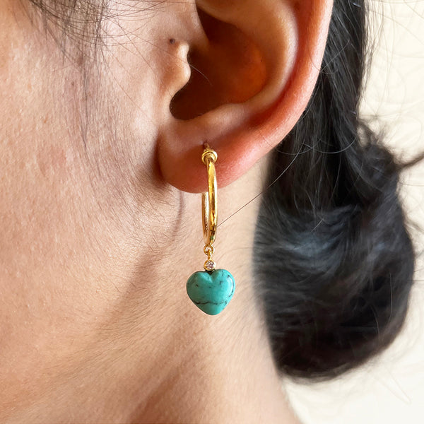 Demi Fine Jewelry-14k Gold Plated-Earring-Heart Bali In Gold Turquoise Silver-E41/23-Fashion Edit Unbent - Shop Cult Modern