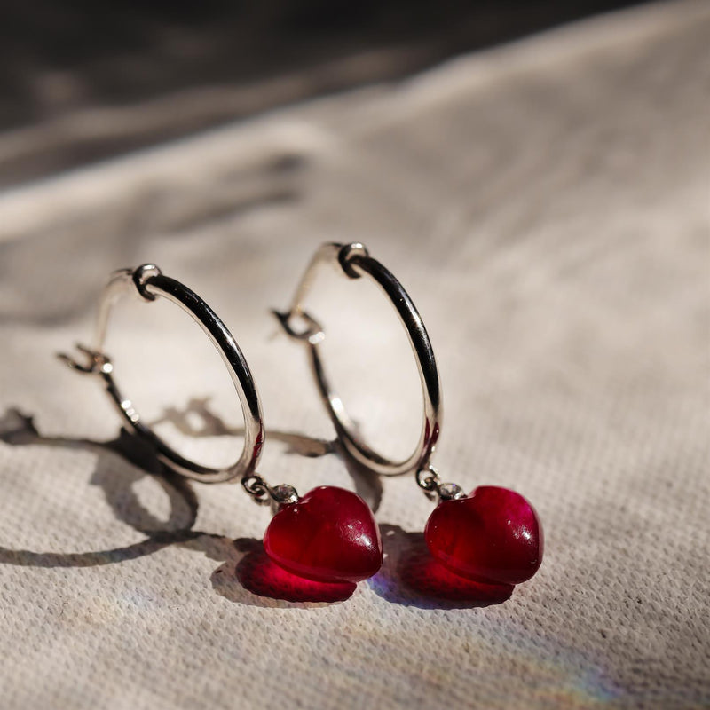 Demi Fine Jewelry-14k Gold Plated-Earring-Heart Bali In Ruby Quartz Silver-E43/23-Fashion Edit Unbent - Shop Cult Modern