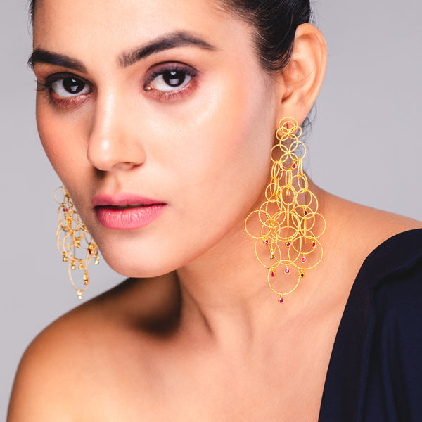 Demi Fine Jewelry-14k Gold Plated-Earring-Ringlets With Rubies Silver-E55/22-Fashion Edit Unbent - Shop Cult Modern