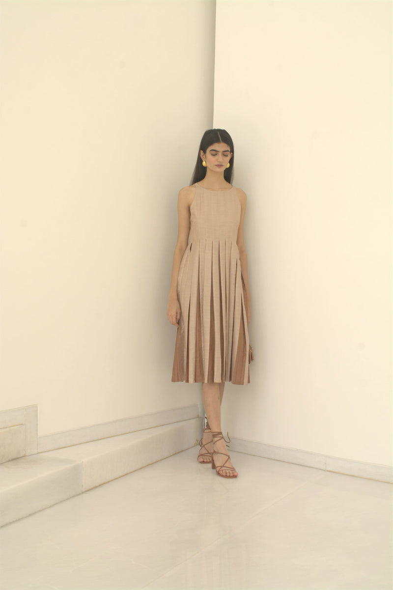 New Season Summer to Fall 2024-Dress Two Toned Silk Amber Off White-C/TS/010-Suzanne-Fashion Edit Hemji - Shop Cult Modern