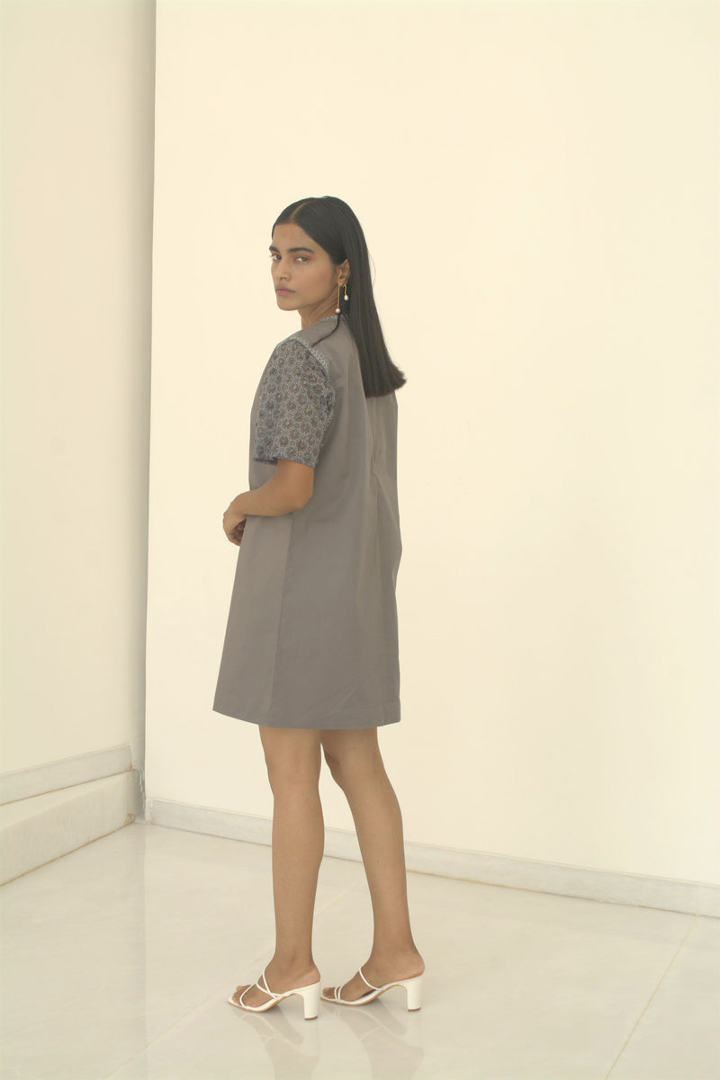 New Season Summer to Fall 2024-Dress Embellished Cotton Dolphin Grey-G/C/049-Suzanne-Fashion Edit Hemji - Shop Cult Modern