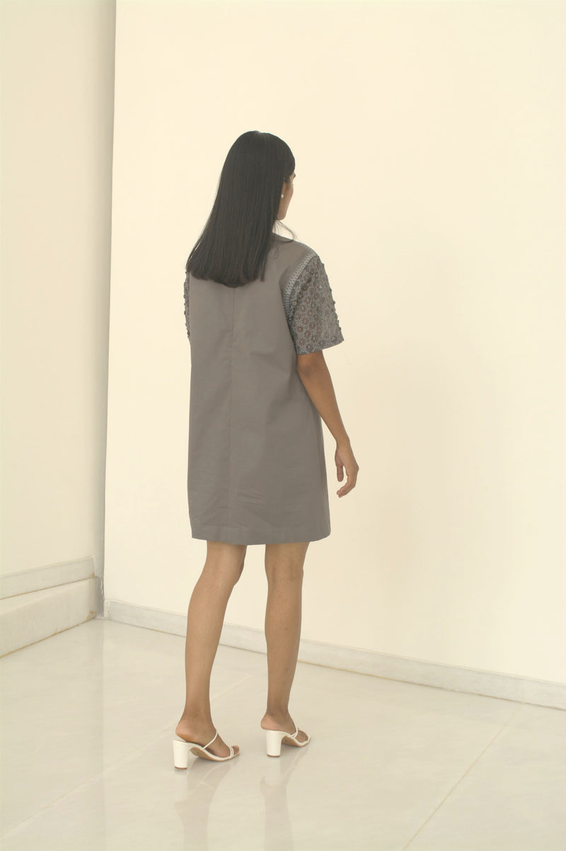 New Season Summer to Fall 2024-Dress Embellished Cotton Dolphin Grey-G/C/049-Suzanne-Fashion Edit Hemji - Shop Cult Modern