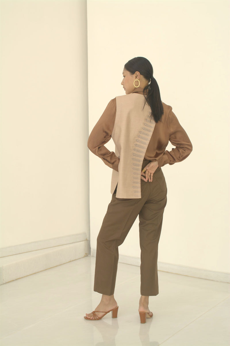 New Season Summer to Fall 2024-Shirt Pleated Silk Brown-TB/TS/034-Suzanne-Fashion Edit Hemji - Shop Cult Modern