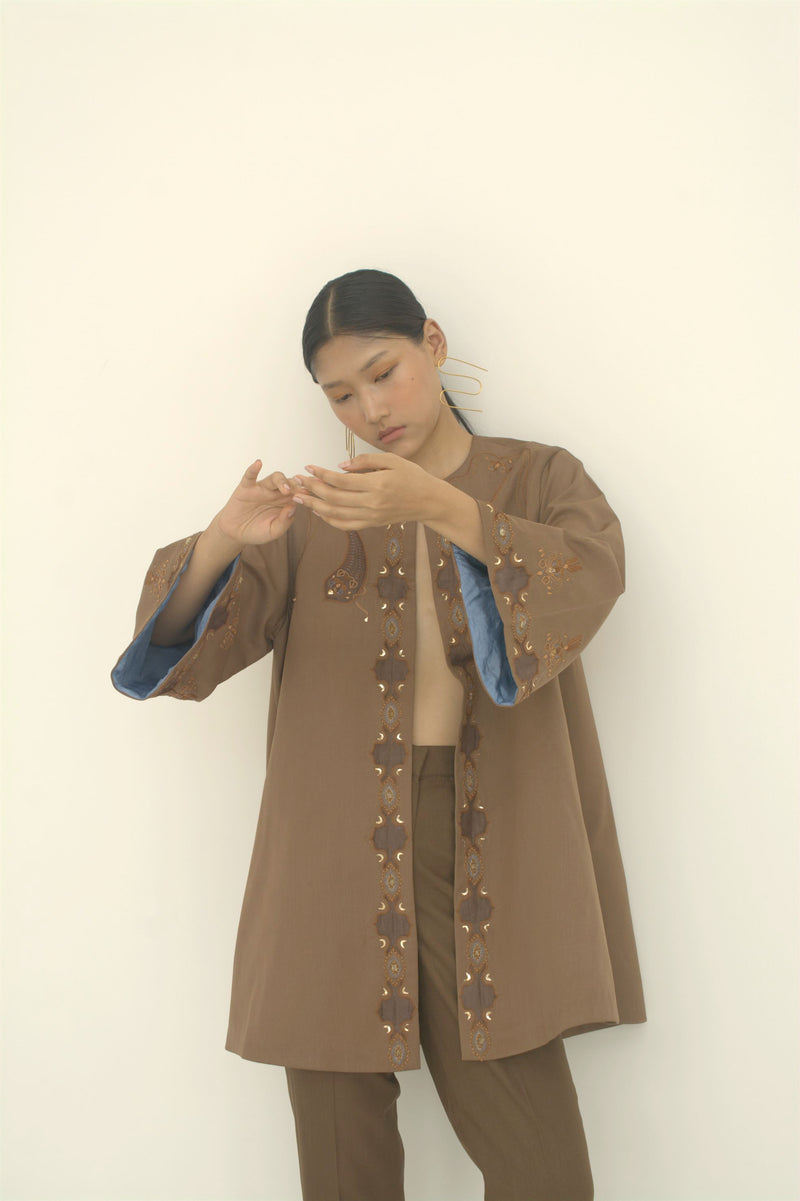New Season Summer to Fall 2023-Jacket Coat Embellished Fine Wool Brown-TB/SW/046-Suzanne-Fashion Edit Hemji - Shop Cult Modern