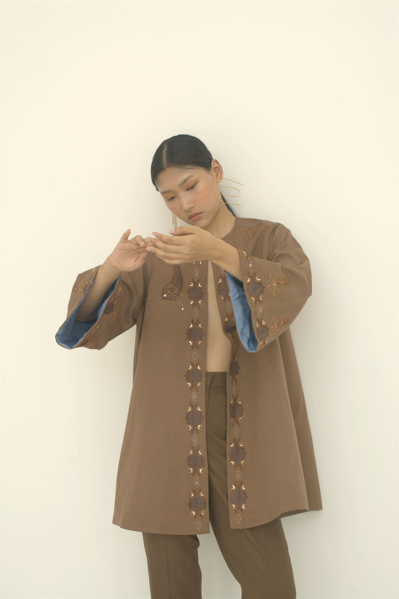 New Season Summer to Fall 2024-Jacket Coat Embellished Fine Wool Brown-TB/SW/046-Suzanne-Fashion Edit Hemji - Shop Cult Modern