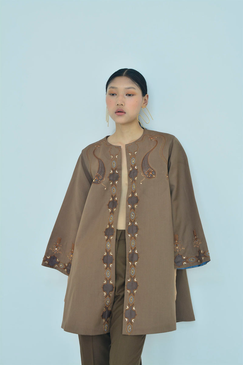 New Season Summer to Fall 2023-Jacket Coat Embellished Fine Wool Brown-TB/SW/046-Suzanne-Fashion Edit Hemji - Shop Cult Modern