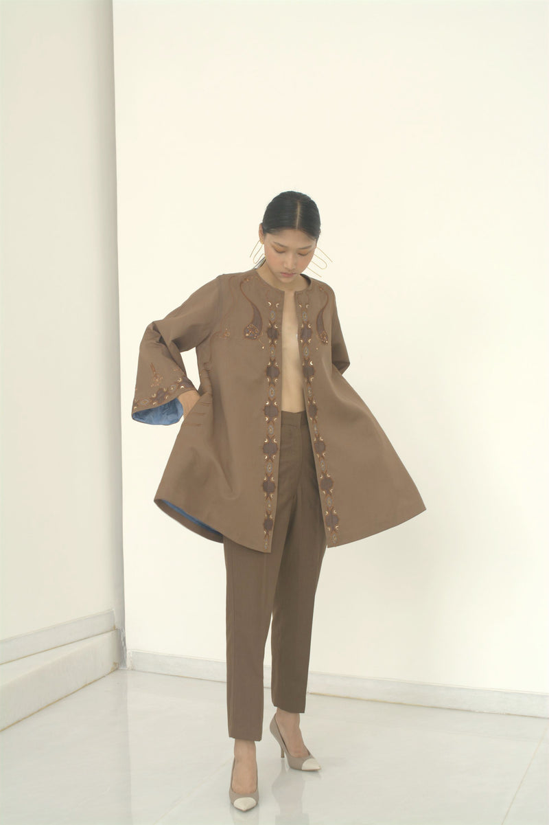 New Season Summer to Fall 2023-Jacket Coat Embellished Fine Wool Brown-TB/SW/046-Suzanne-Fashion Edit Hemji - Shop Cult Modern