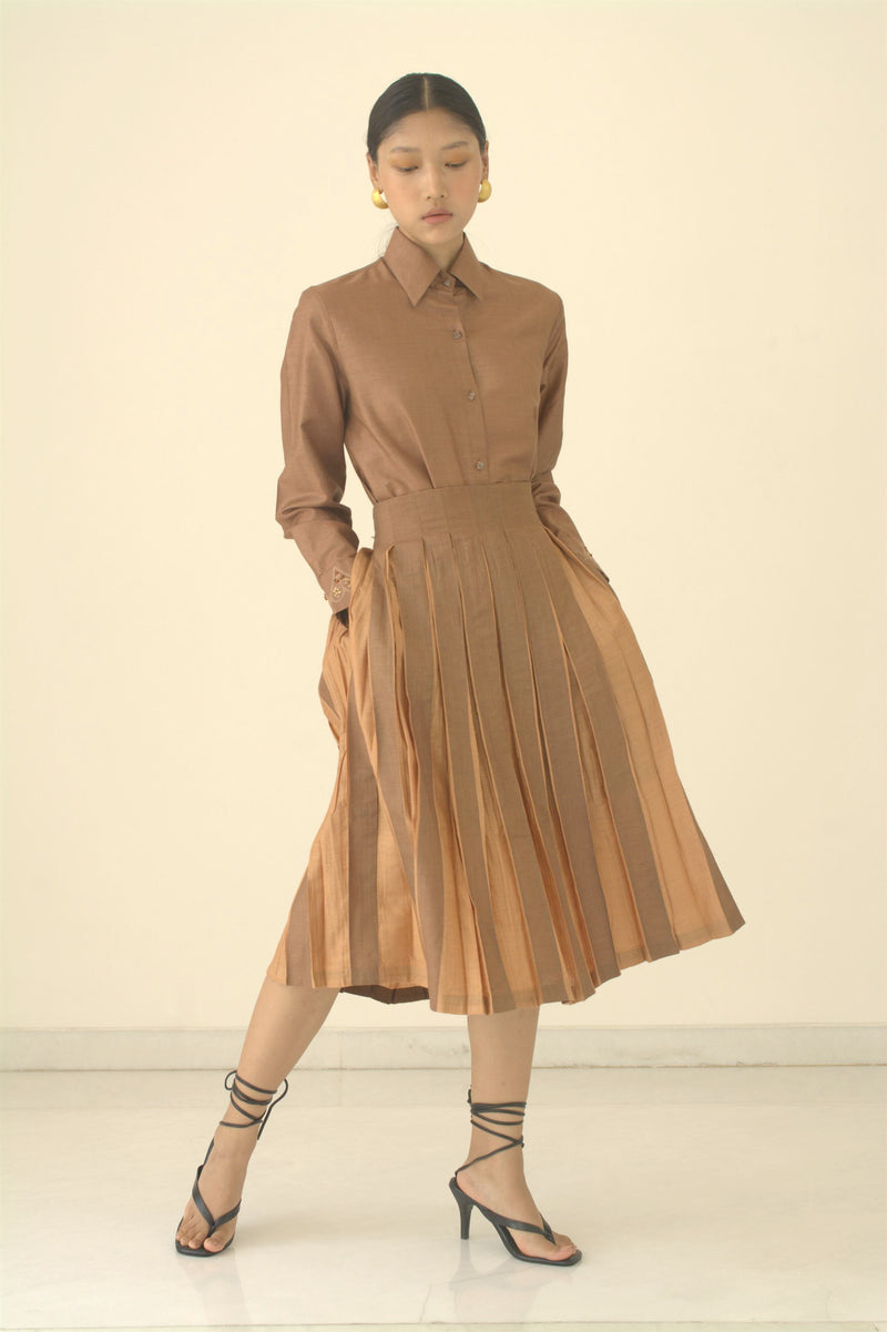 New Season Summer to Fall 2024-Skirt Two Toned Silk Coffee Amber-TB/TS/009-Suzanne-Fashion Edit Hemji - Shop Cult Modern