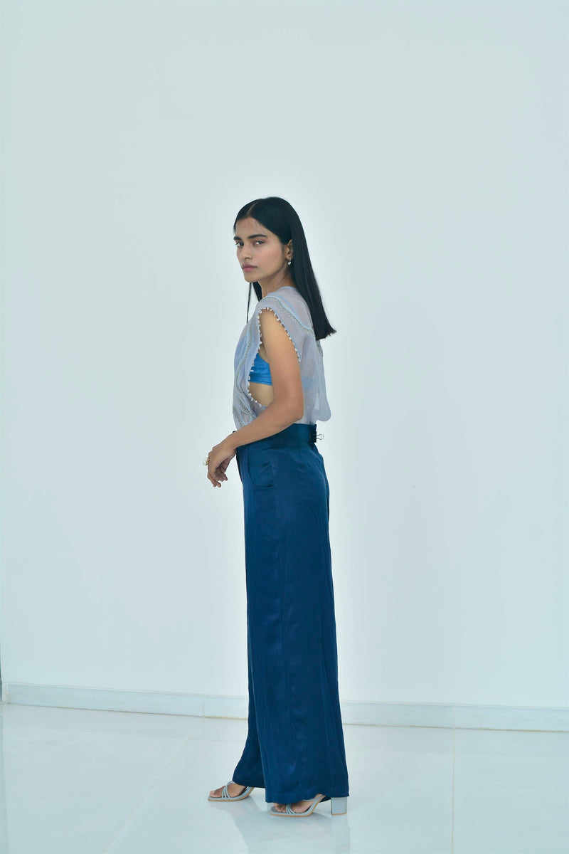 New Season Summer to Fall 2023-Top Embellished Silk Pigeon Blue-B/OS/026-Suzanne-Fashion Edit Hemji - Shop Cult Modern