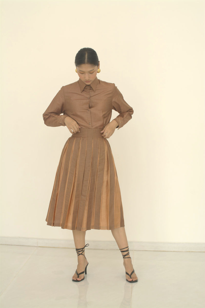 New Season Summer to Fall 2024-Skirt Two Toned Silk Coffee Amber-TB/TS/009-Suzanne-Fashion Edit Hemji - Shop Cult Modern