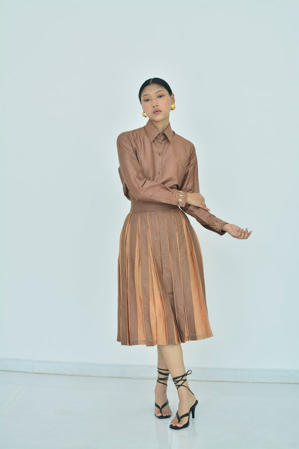 New Season Summer to Fall 2023-Shirt Embellished Organza Silk Brown-BR/TS/030-Suzanne-Fashion Edit Hemji - Shop Cult Modern