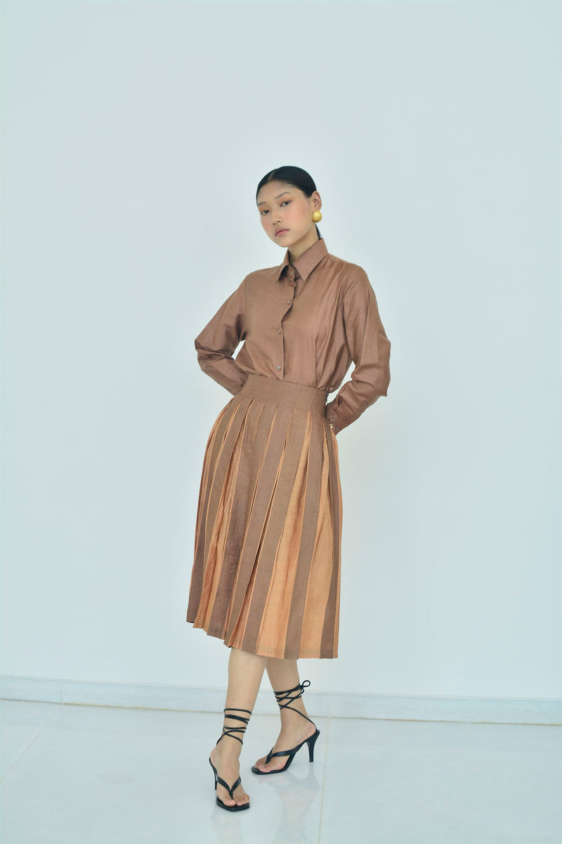 New Season Summer to Fall 2024-Skirt Two Toned Silk Coffee Amber-TB/TS/009-Suzanne-Fashion Edit Hemji - Shop Cult Modern