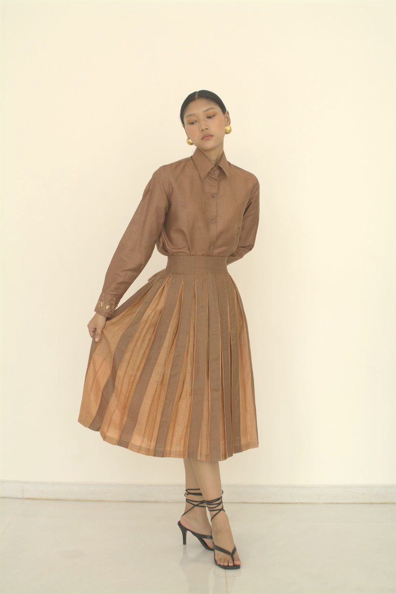 New Season Summer to Fall 2024-Skirt Two Toned Silk Coffee Amber-TB/TS/009-Suzanne-Fashion Edit Hemji - Shop Cult Modern