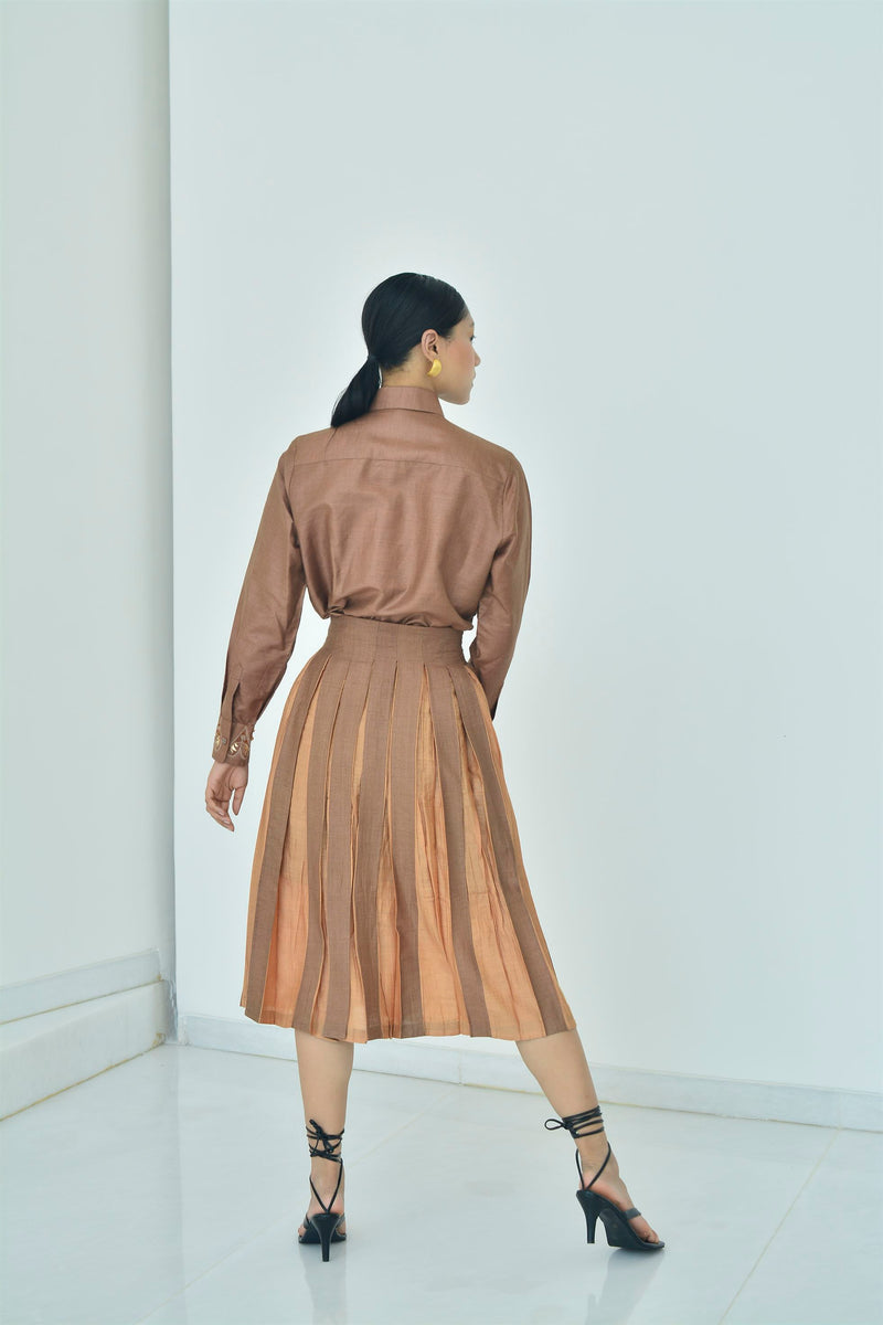 New Season Summer to Fall 2024-Skirt Two Toned Silk Coffee Amber-TB/TS/009-Suzanne-Fashion Edit Hemji - Shop Cult Modern