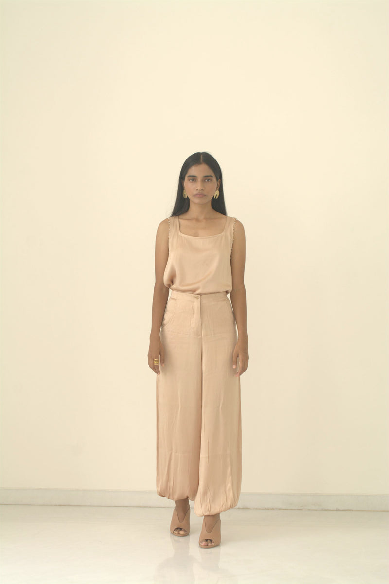 New Season Summer to Fall 2024-Top Racer Relaxed Fit Silk Caramel-CR/S/012-Suzanne-Fashion Edit Hemji - Shop Cult Modern