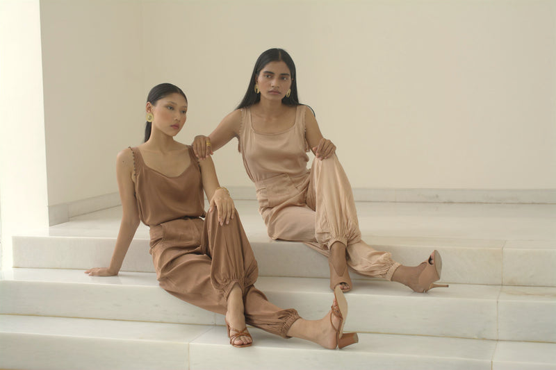 New Season Summer to Fall 2024-Top Lounge Silk Brown-TB/S/014-Suzanne-Fashion Edit Hemji - Shop Cult Modern