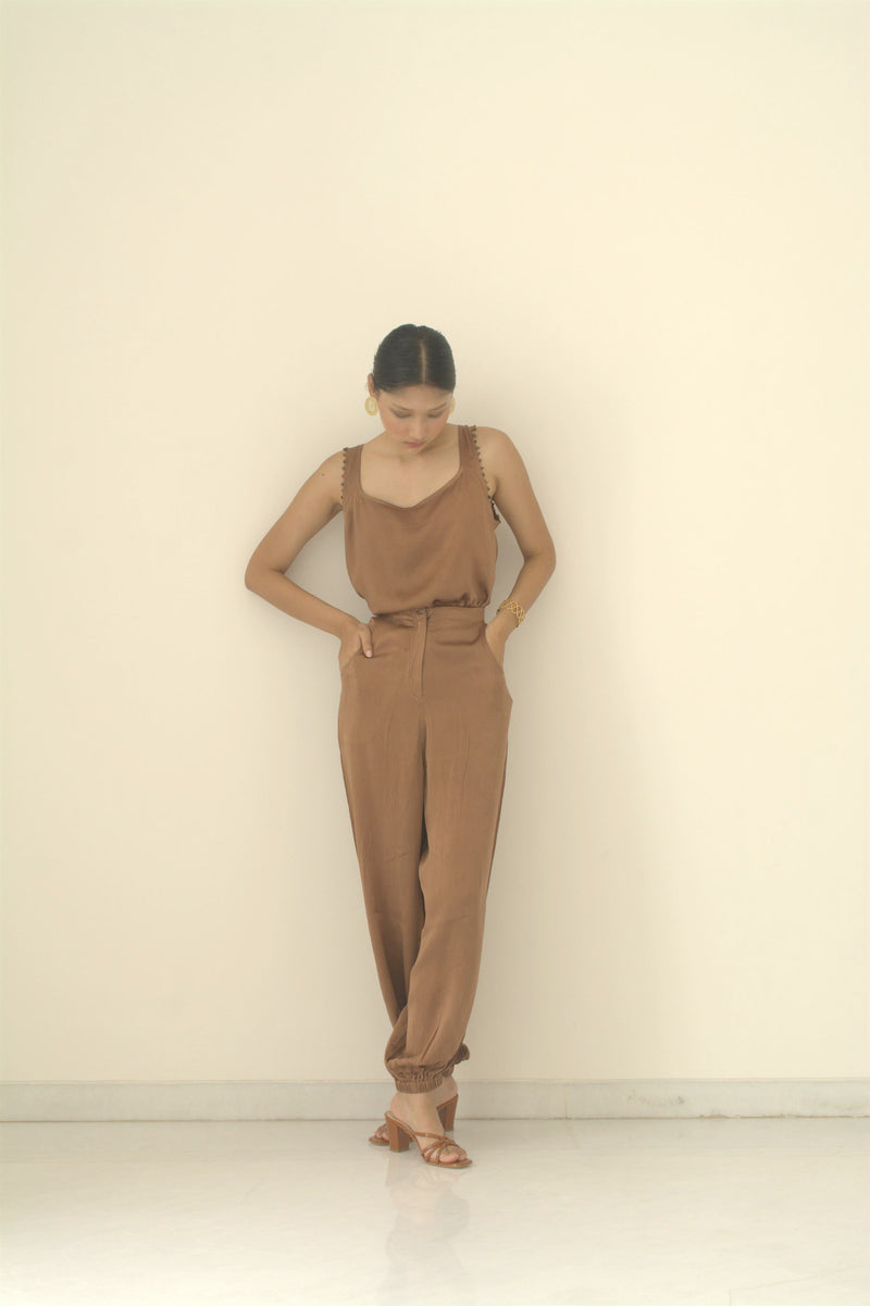 New Season Summer to Fall 2024-Top Lounge Silk Brown-TB/S/014-Suzanne-Fashion Edit Hemji - Shop Cult Modern