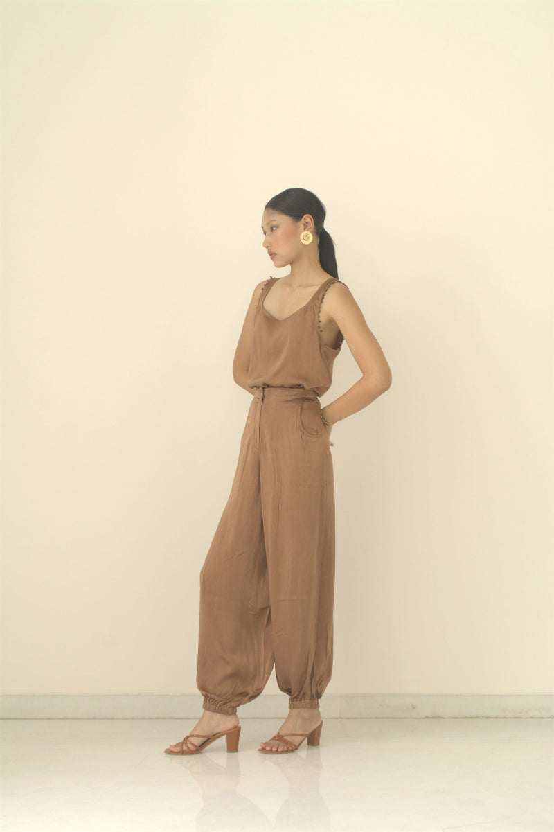 New Season Summer to Fall 2024-Top Lounge Silk Brown-TB/S/014-Suzanne-Fashion Edit Hemji - Shop Cult Modern