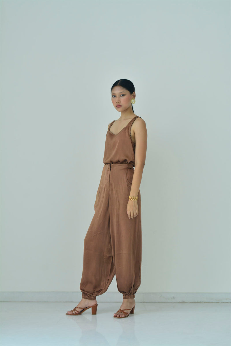 New Season Summer to Fall 2024-Pants Balloon Fit Silk Brown-TB/S/005-Suzanne-Fashion Edit Hemji - Shop Cult Modern