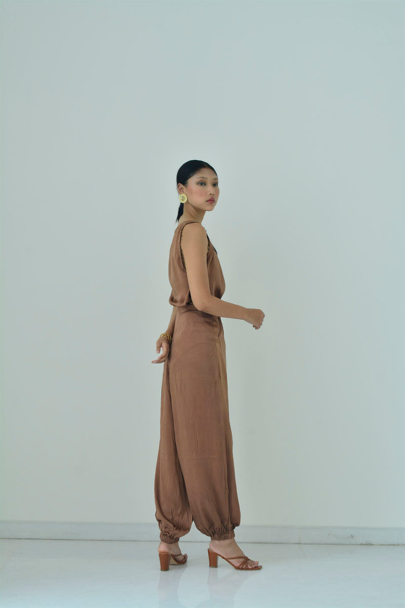 New Season Summer to Fall 2024-Pants Balloon Fit Silk Brown-TB/S/005-Suzanne-Fashion Edit Hemji - Shop Cult Modern