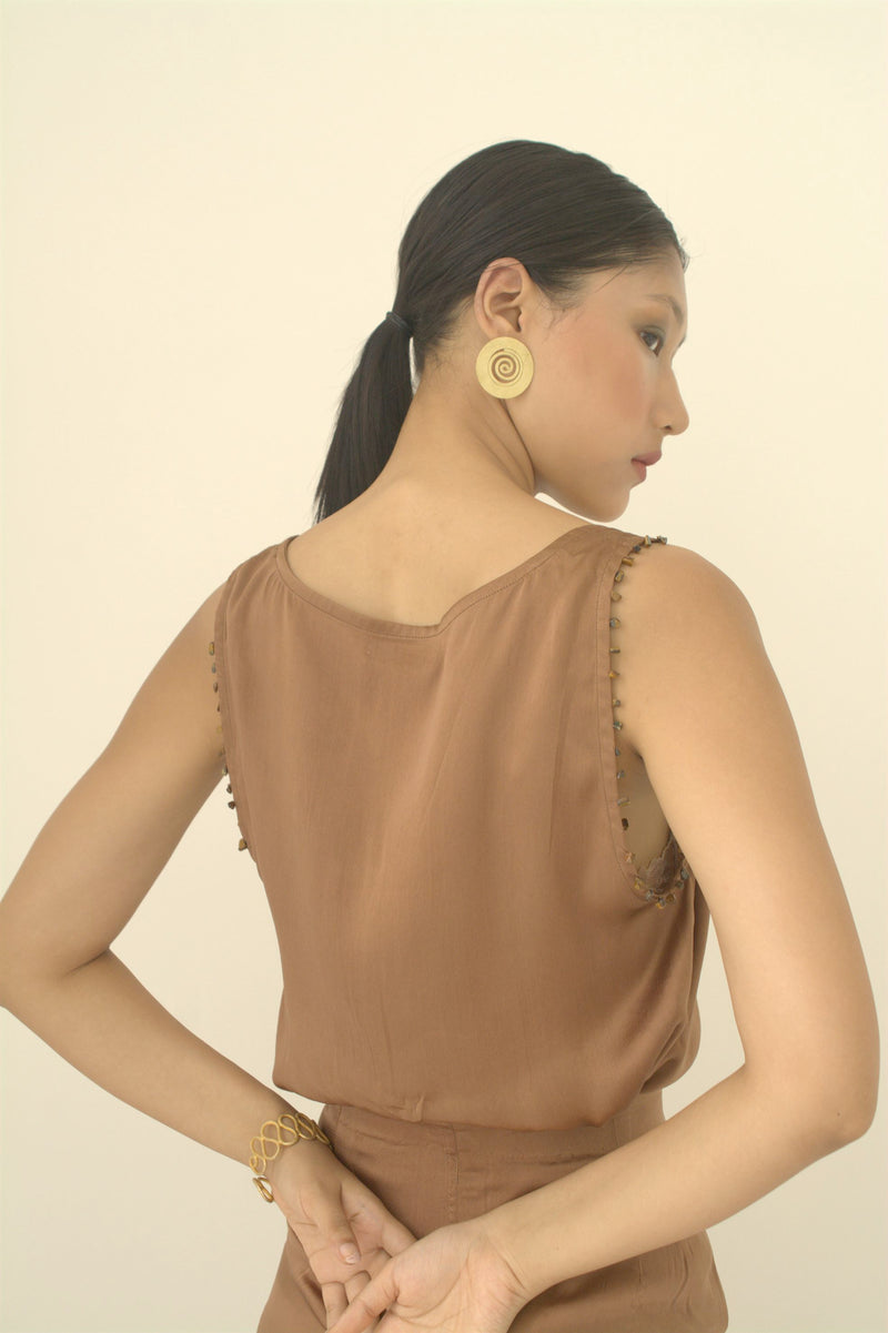 New Season Summer to Fall 2024-Top Lounge Silk Brown-TB/S/014-Suzanne-Fashion Edit Hemji - Shop Cult Modern