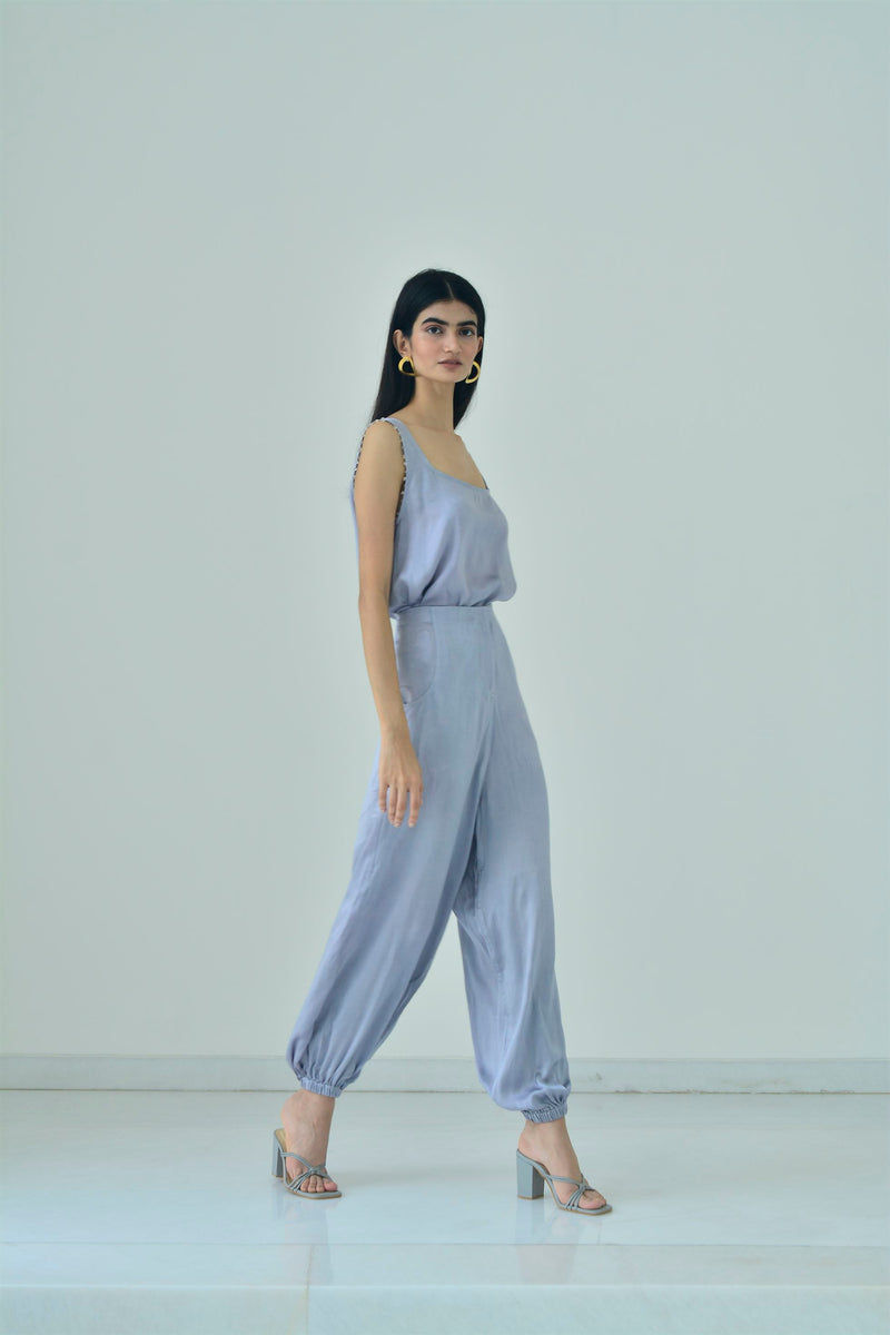 New Season Summer to Fall 2024-Pants Balloon Fit Silk Pigeon Blue-PB/S/003-Suzanne-Fashion Edit Hemji - Shop Cult Modern