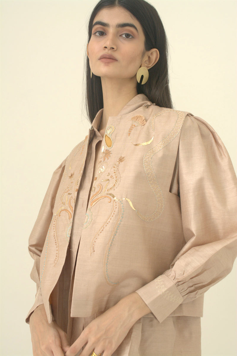 New Season Summer to Fall 2024-Shirt Pleated Silk Off White-CR/TS/035-Suzanne-Fashion Edit Hemji - Shop Cult Modern