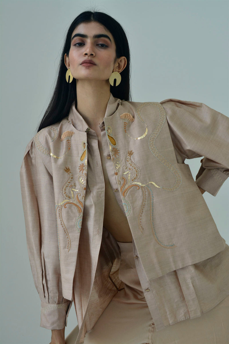 New Season Summer to Fall 2024-Jacket Embroidered Silk Off White-CR/TS/061-Suzanne-Fashion Edit Hemji - Shop Cult Modern