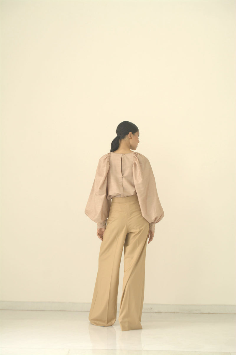 New Season Summer to Fall 2024-Top Embroidered Cuffs Silk Off White-CR/TS/051-Suzanne-Fashion Edit Hemji - Shop Cult Modern