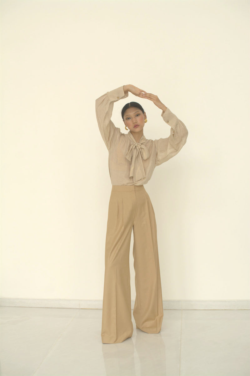 New Season Summer to Fall 2024-Pants Wide Leg Poly Cotton Beige-B/C/001-Suzanne-Fashion Edit Hemji - Shop Cult Modern