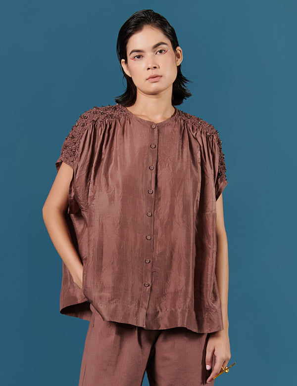 summer shirt silk smocked embroidered-fashion edit-after dark-84-ilk - Shop Cult Modern