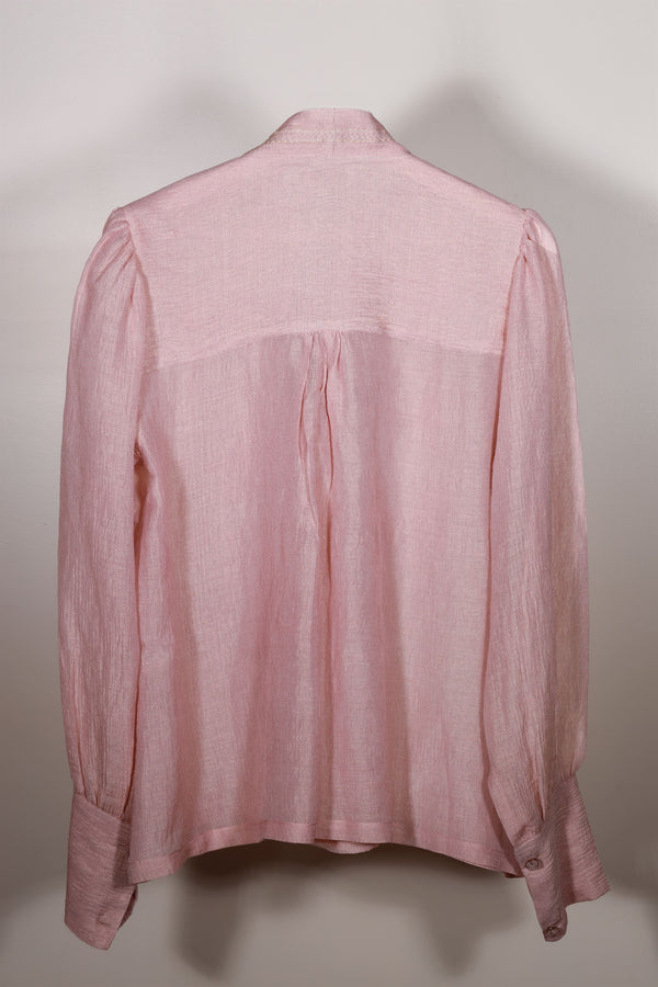 New Season Summer to Fall 2023-Blouse Embroidered Bow Tie Silk Baby Pink-CR/S/042-Suzanne-Fashion Edit Hemji - Shop Cult Modern